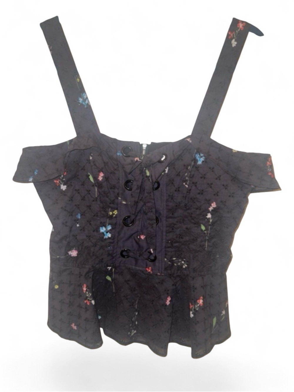 Parker navy blue Floral Lace-Up Tank Top NWOT